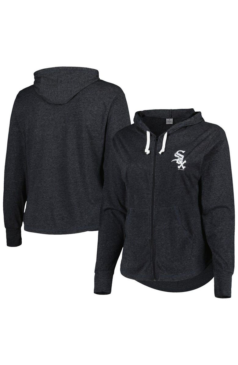 SOFT AS A GRAPE Women's Soft as a Grape Heather Charcoal Chicago White Sox Plus Size Full-Zip Lightweight Hoodie Top, Main, color, 