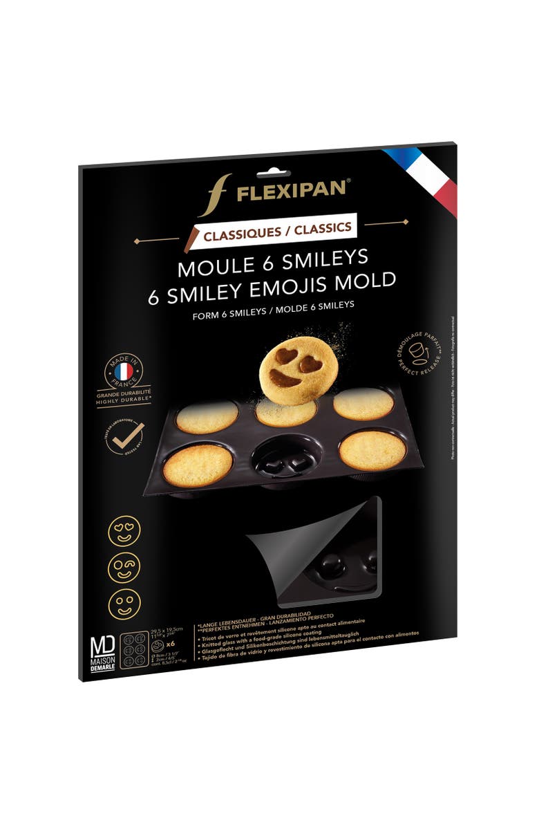 Silpat Flexipan 6 Smiley Emojis Premium Silicone Baking Pan, Alternate, color, Black