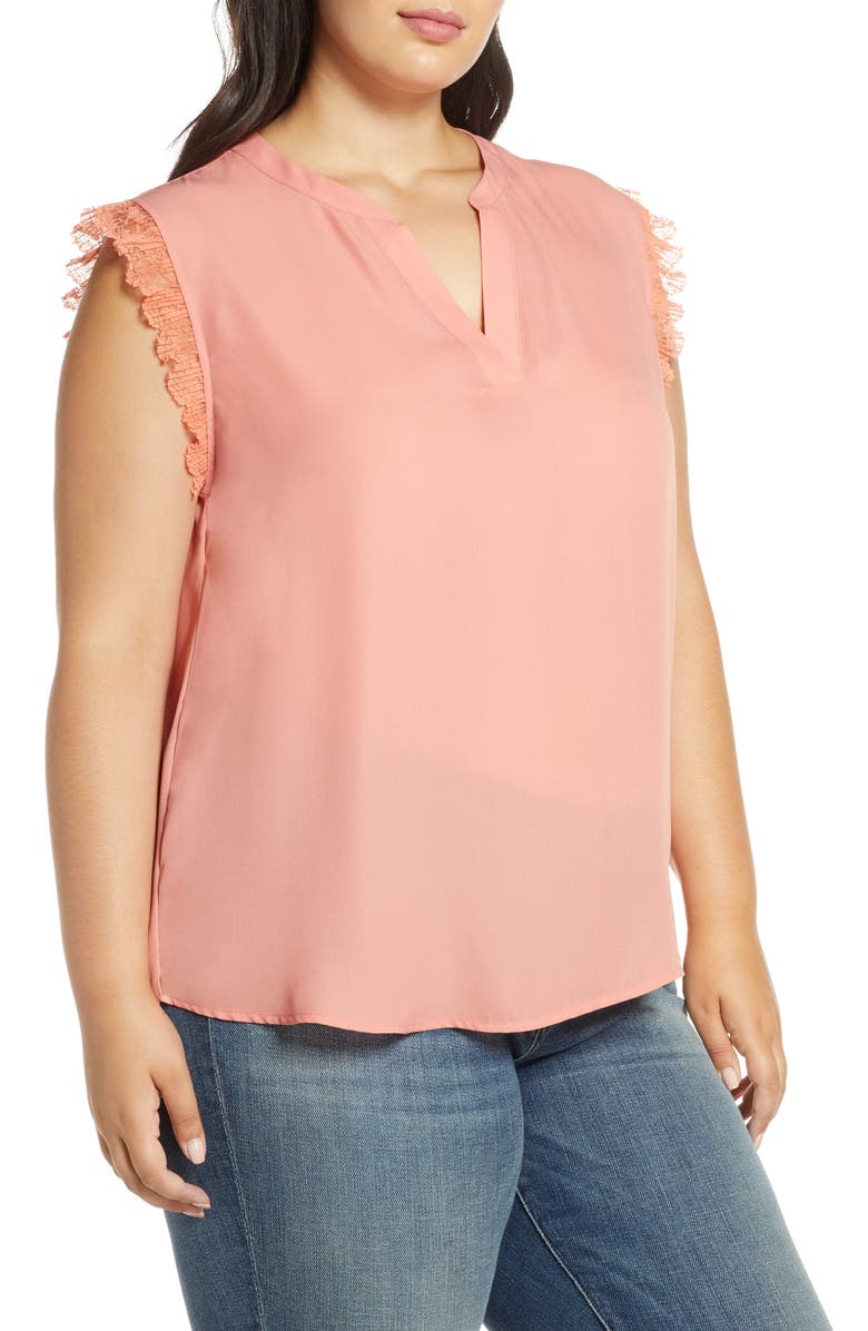 GIBSONLOOK Gibson x City Safari Roselyn Weaver Split Neck Lace Trim Top, Alternate, color, 
