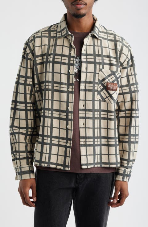 Plaid Cotton French Terry Button-Up Shirt