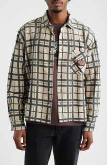 Plaid Cotton French Terry Button-Up Shirt