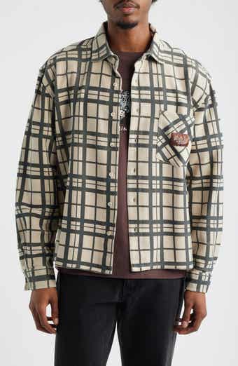 Plaid Cotton French Terry Button-Up Shirt