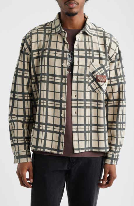 Plaid Cotton French Terry Button-Up Shirt