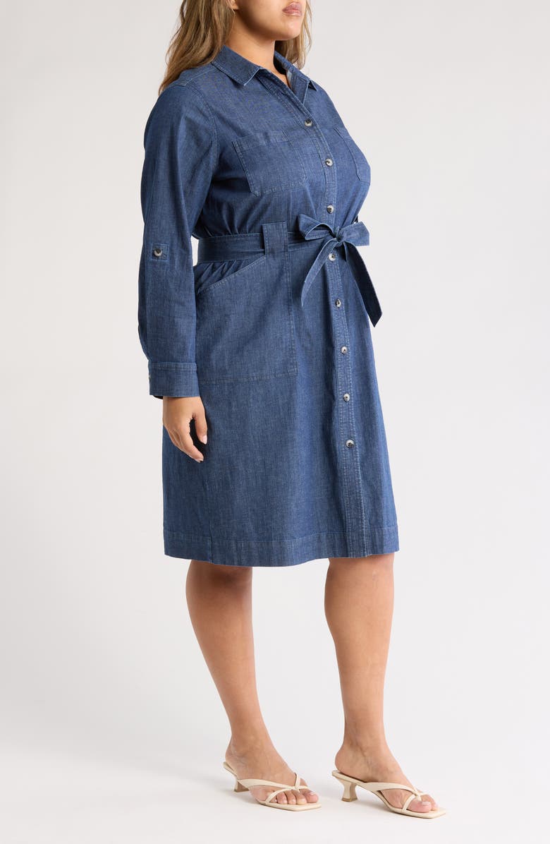 Jones New York Pork Chop Long Sleeve Stretch Denim Shirtdress, Alternate, color, 