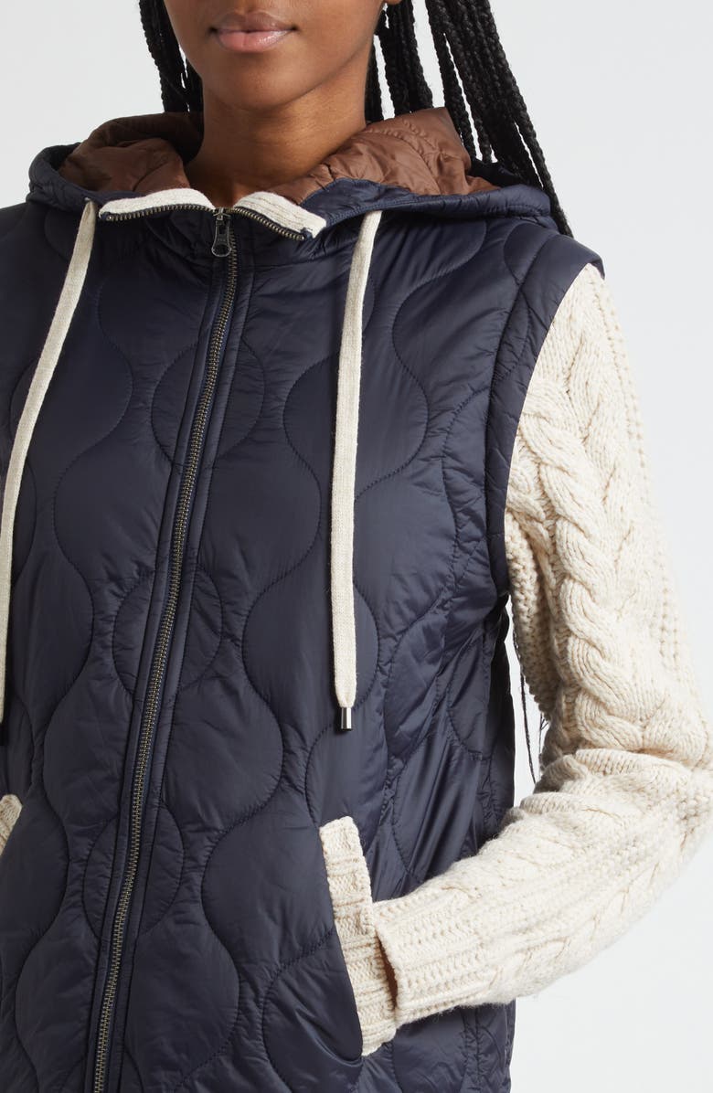 Veronica Beard Barrows Mixed Media Hooded Zip-Up Jacket, Alternate, color, Navy Heathered Sand