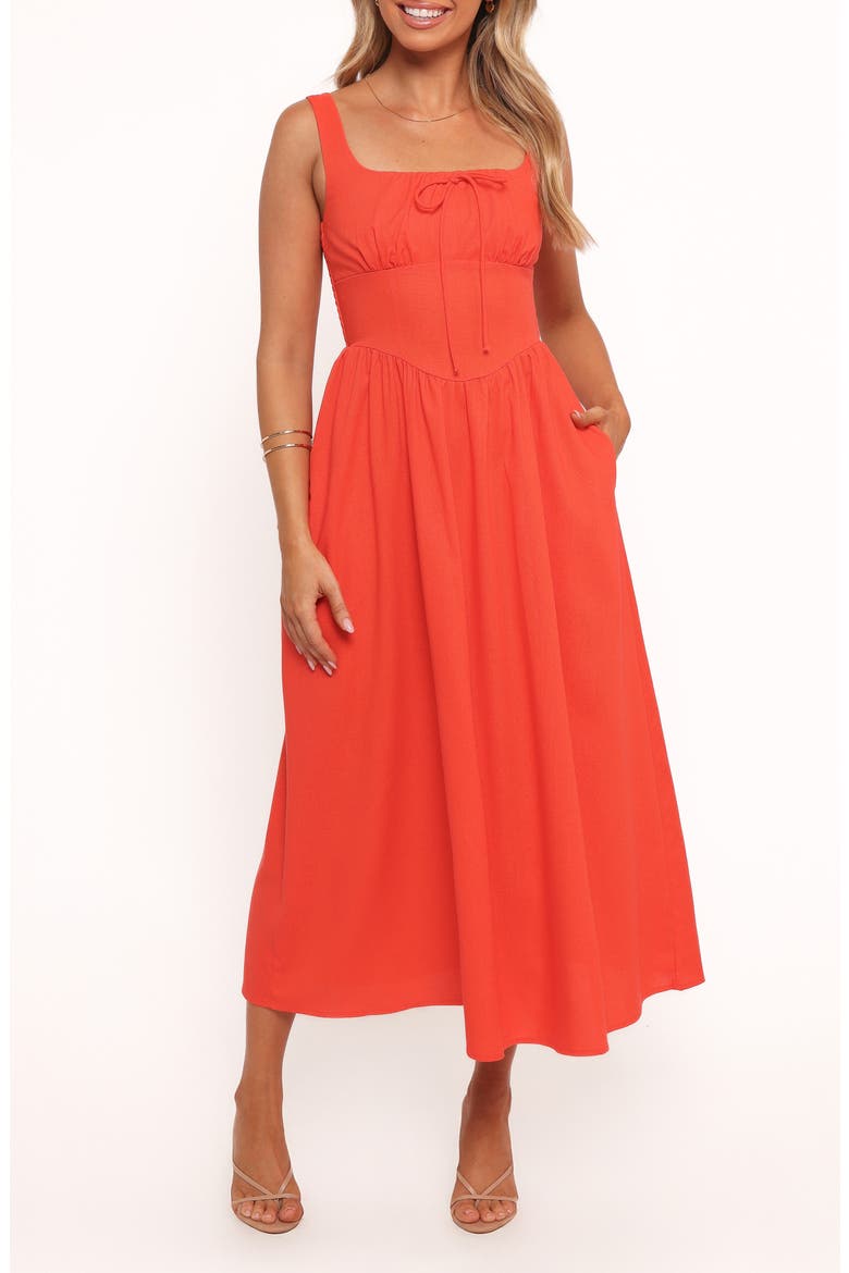 Kinslee Corset Cotton Blend Midi Dress, Main, color, CORAL