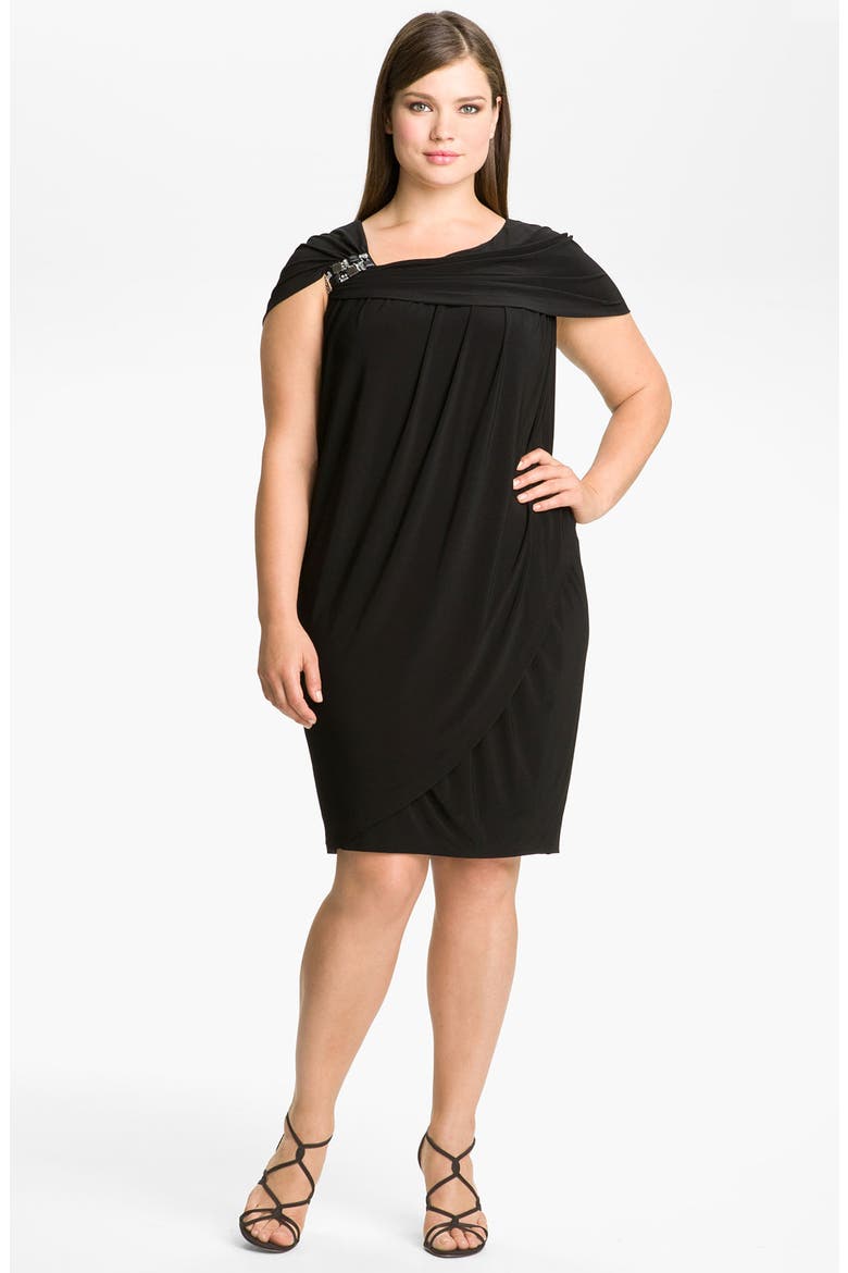 Alex & Eve Beaded Jersey Dress, Main, color, BLACK