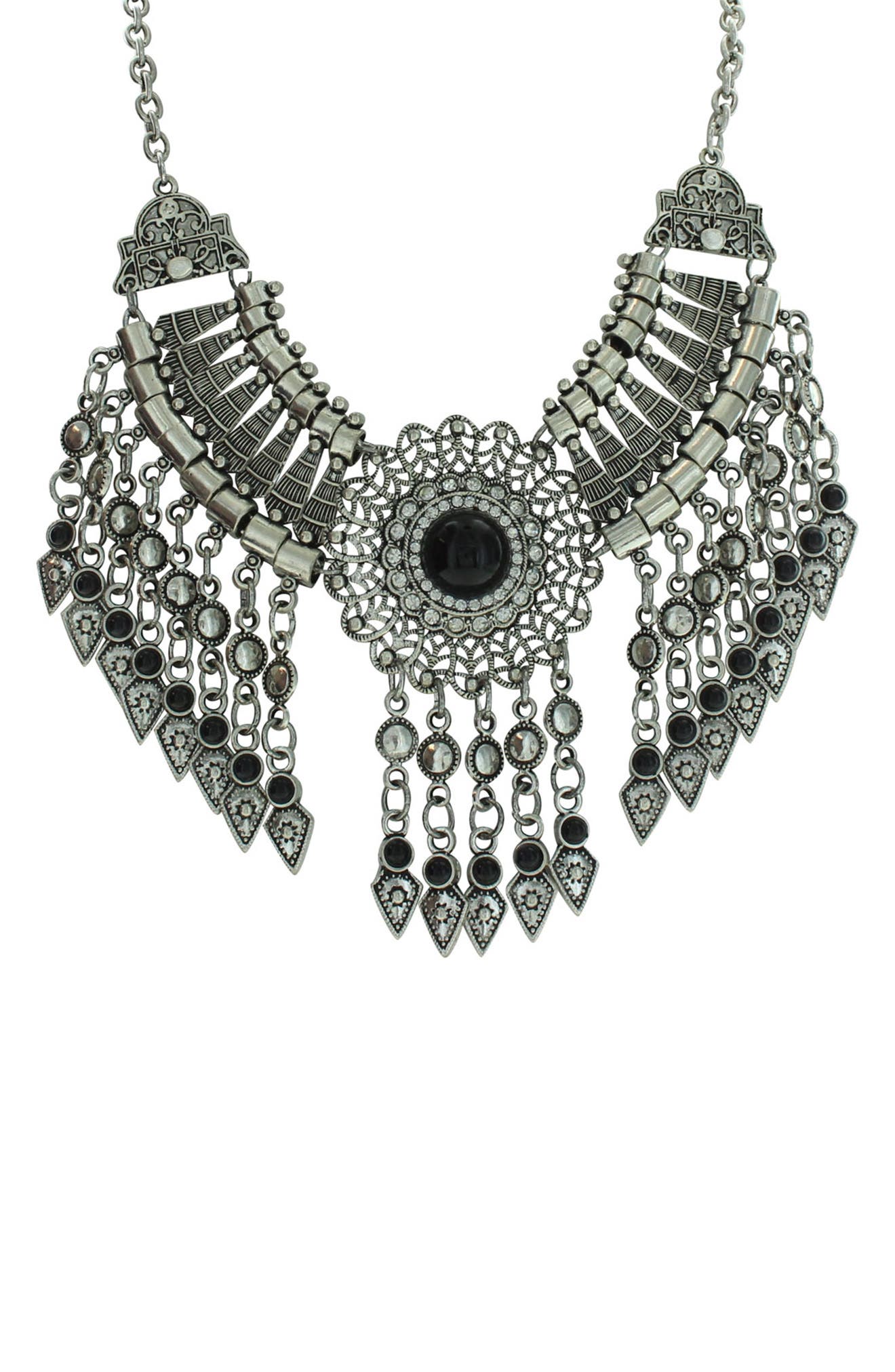 OLIVIA WELLES Silver-Tone Crystal Fringe Statement Necklace