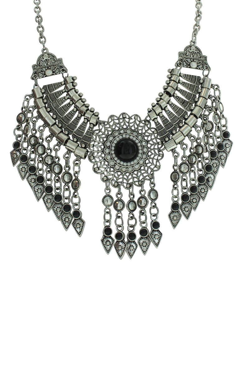 OLIVIA WELLES Silver-Tone Crystal Fringe Statement Necklace, Main, color, 