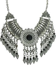 OLIVIA WELLES Silver-Tone Crystal Fringe Statement Necklace