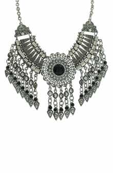 OLIVIA WELLES Silver-Tone Crystal Fringe Statement Necklace