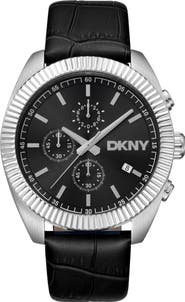 DKNY Chronograph Leather Strap Watch, 42mm