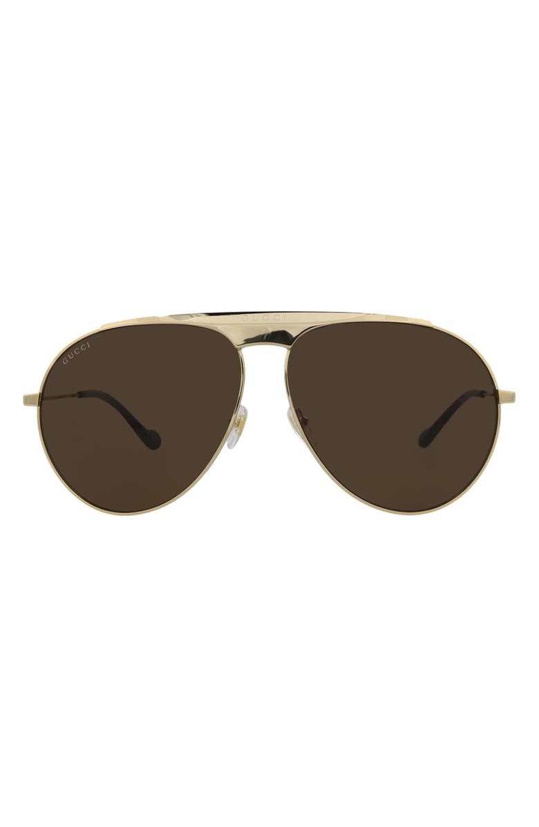 Gucci 65mm Oversize Aviator Sunglasses, Main, color, Gold Gold Brown