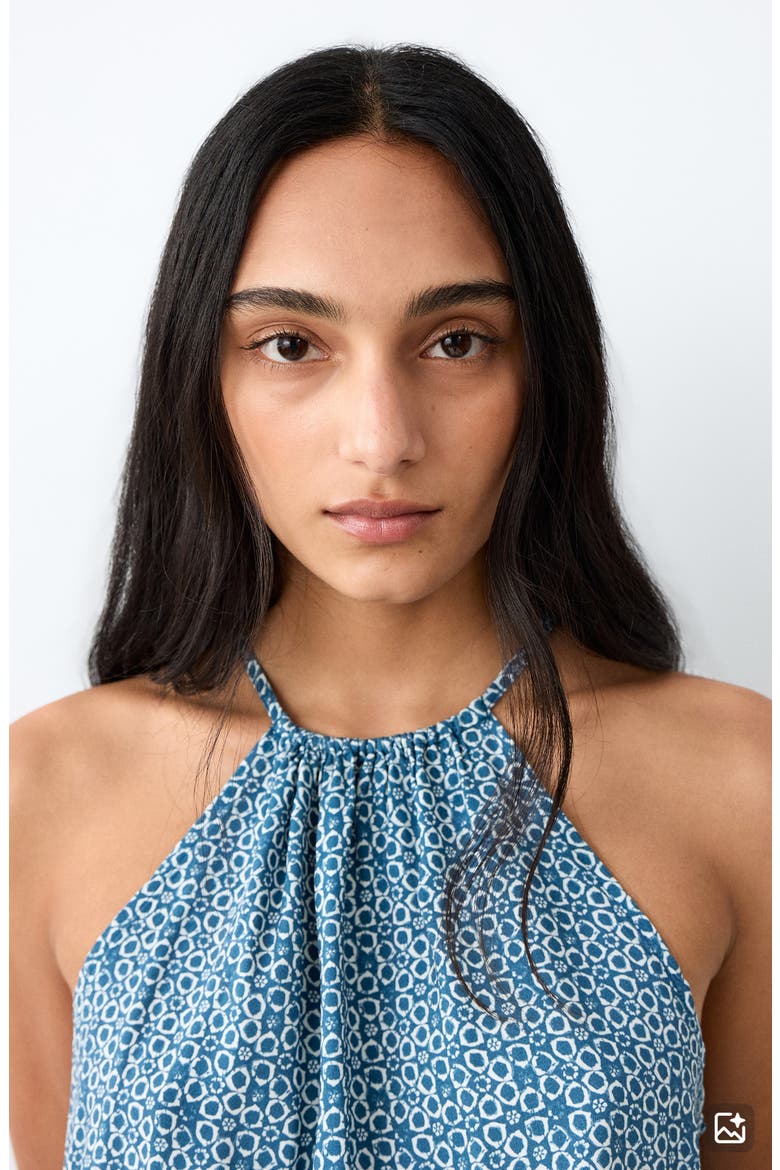 Print Smocked Halter Neck Minidress, Alternate, color, BLUE