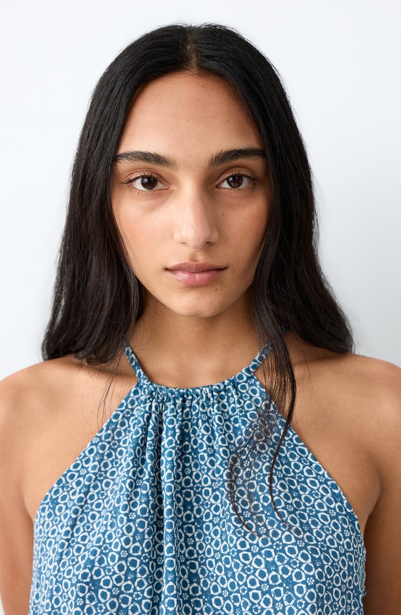 MANGO TEEN Print Smocked Halter Neck Minidress, Alternate, color, Blue