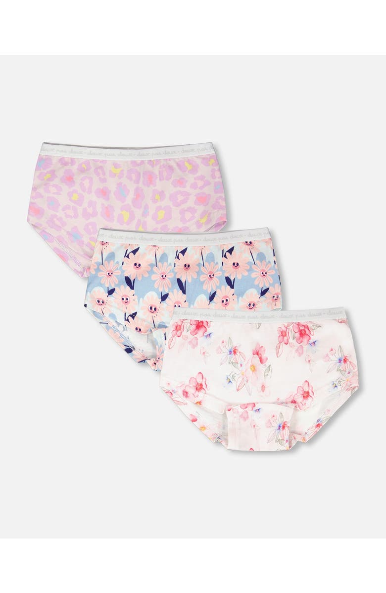 Deux par Deux Boyshort Panties (Pack Of 3) in Organic Cotton, Main, color, Pink Printed Flowers