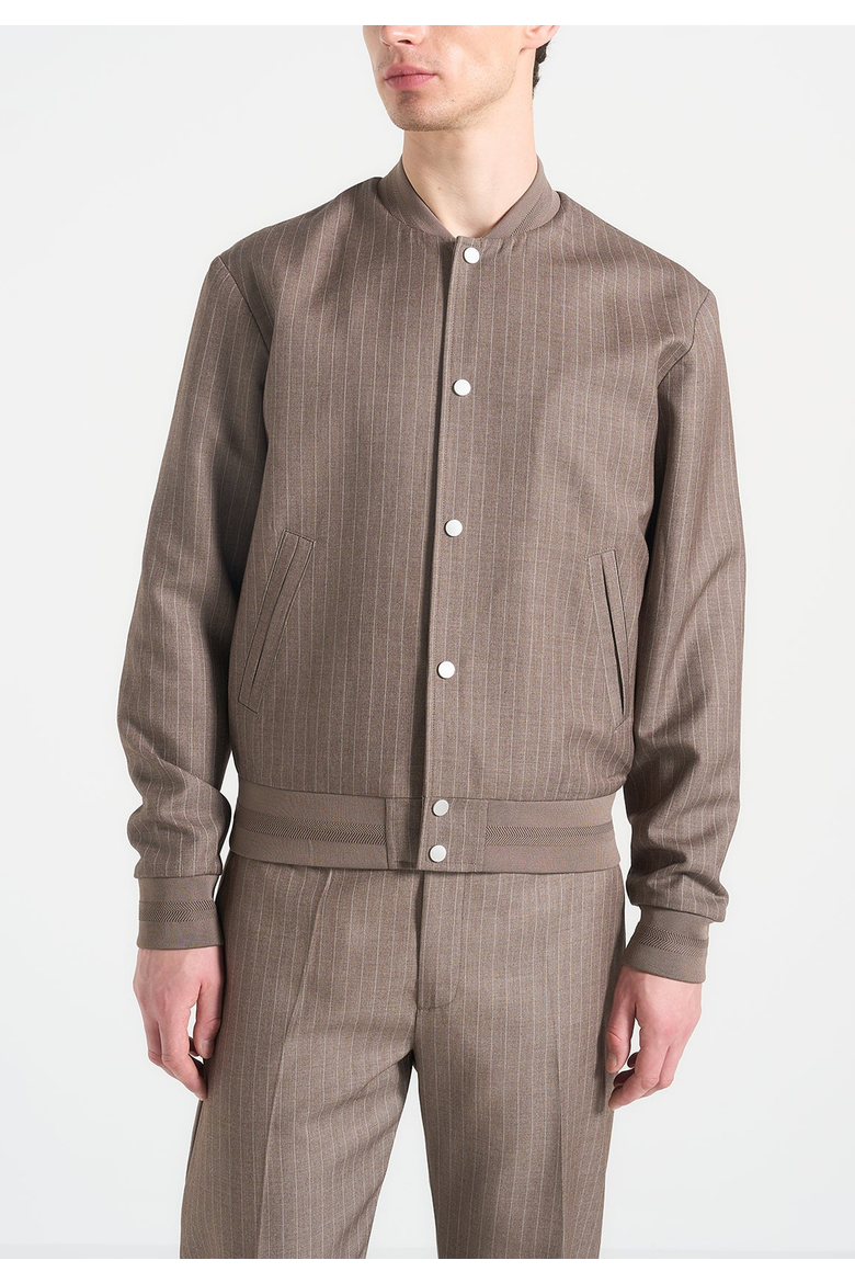 Savin Pinstripe Tailored Bomber, Alternate, color, Taupe