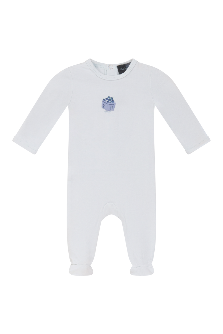 Berry Box Blueberry Artwork Enclosed Feet Romper, Main, color, Powder Blue
