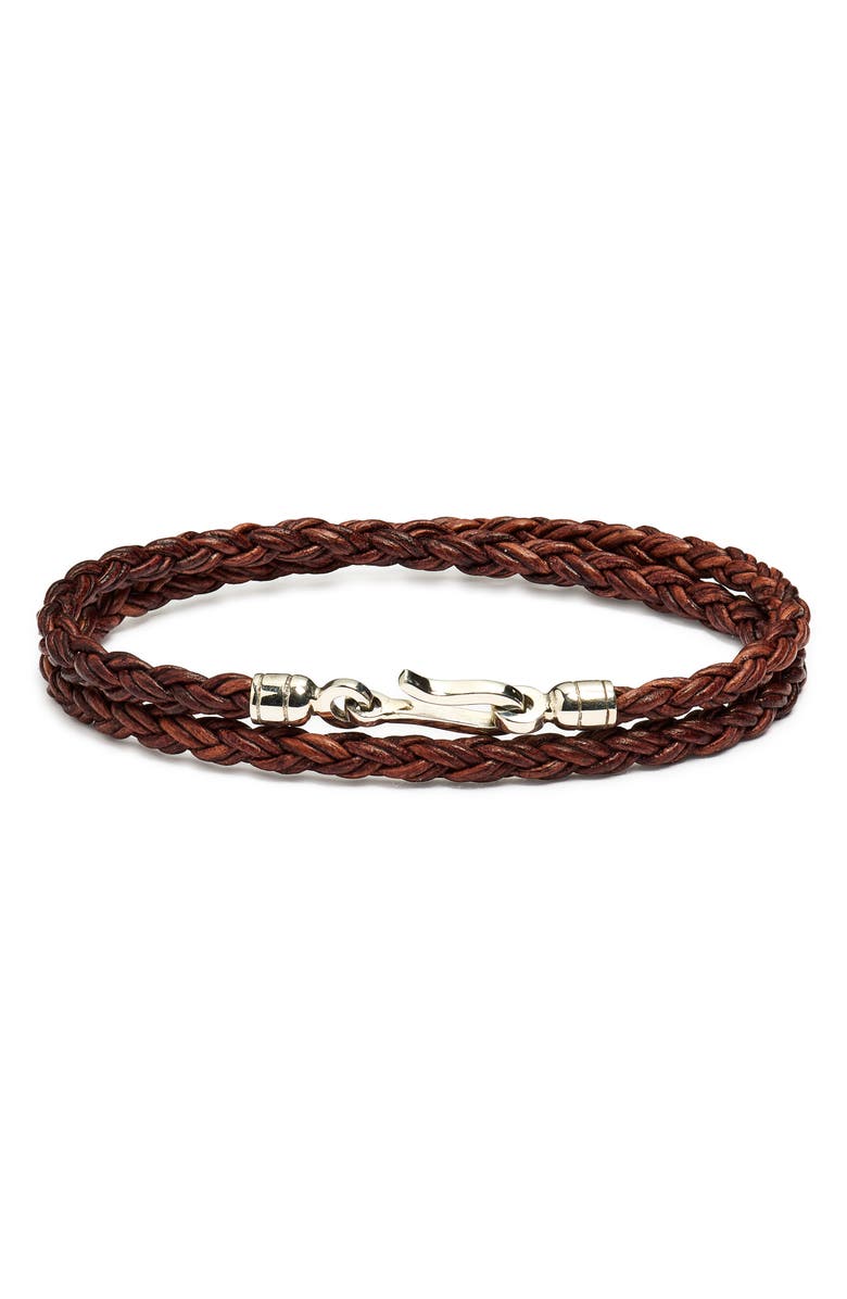 Caputo & Co. Men's Double Wrap Braided Leather Bracelet, Main, color, Antique Brown
