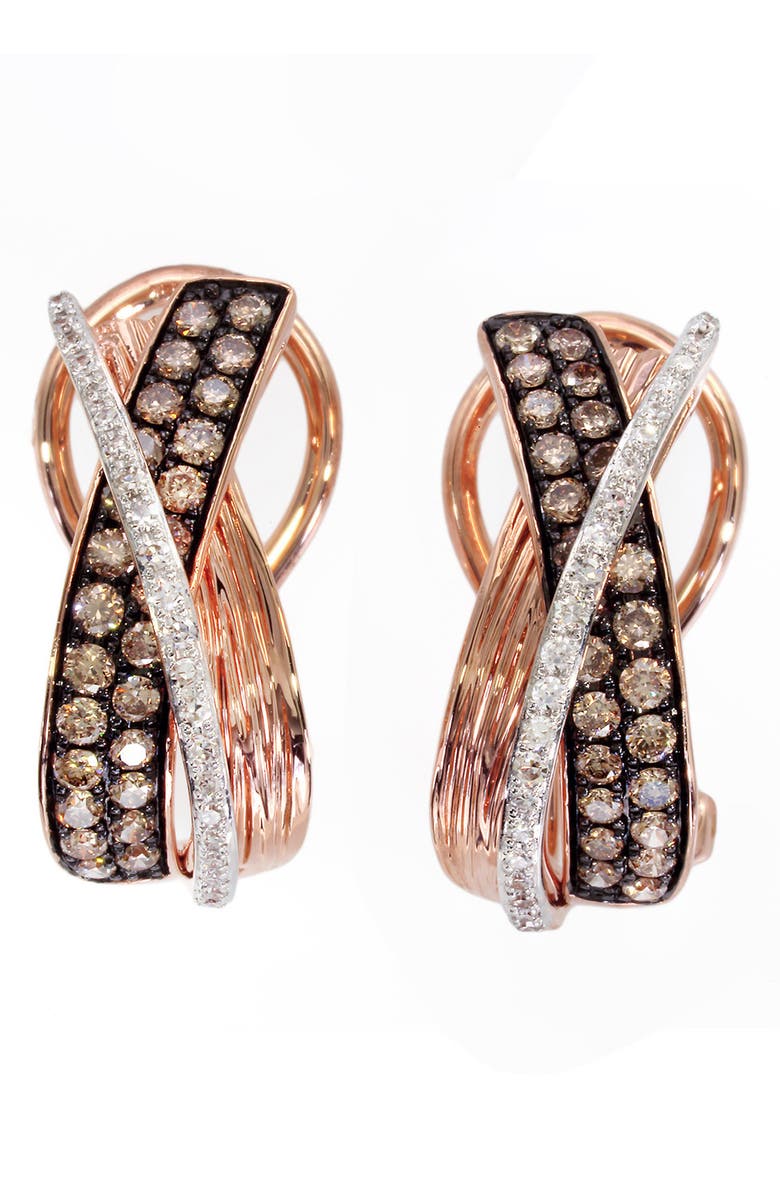EFFY 14K Rose Gold Brown Diamond Hoop Earrings - 0.73ct., Main, color, 