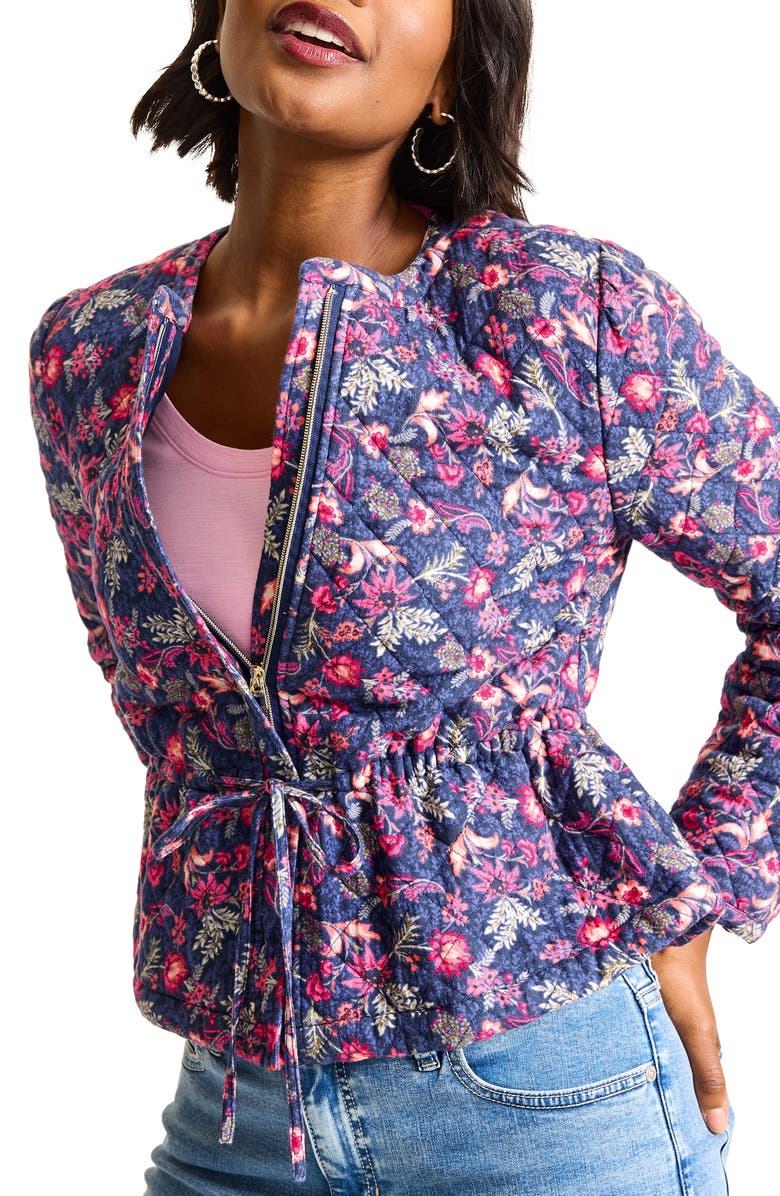 Tommy Bahama Sweeping Floral Quilted Jacket, Main, color, Island Navy