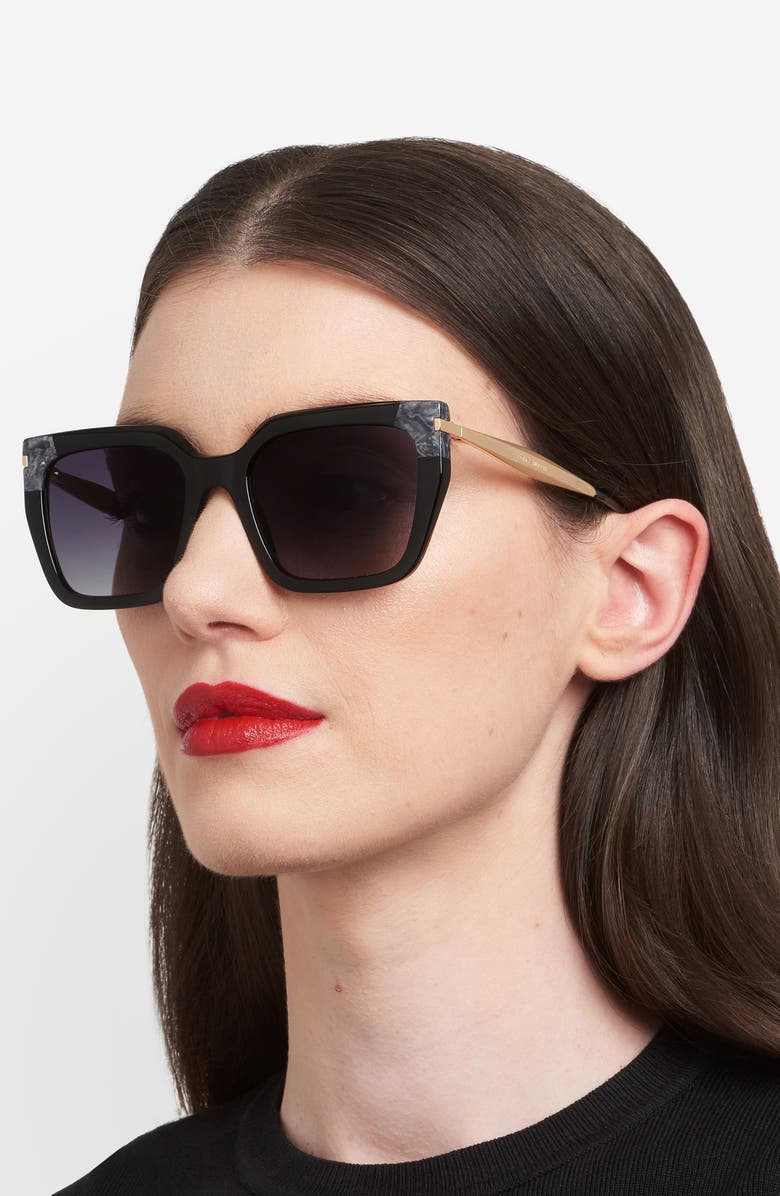 Carolina Herrera 55mm Rectangular Sunglasses, Alternate, color, Black/ Dark Grey Sf