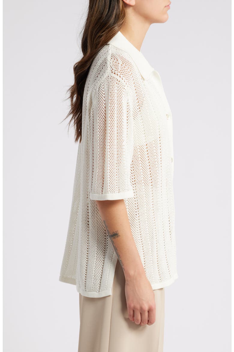 Open Stitch Short Sleeve Cotton Blend Cardigan Shirt, Alternate, color, WHITE DUSTY LIGHT
