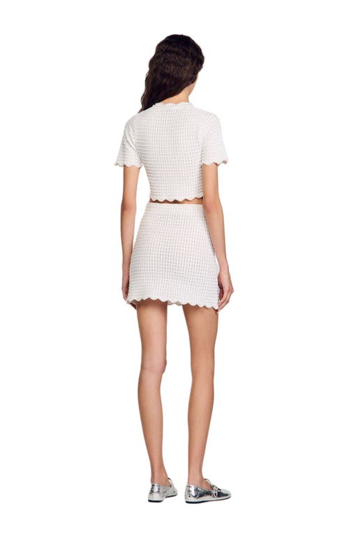 Sandro Womens Naturels Pearl-embellished Cropped Knitted Top In White