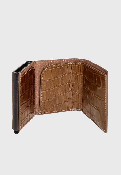 Furniq Uk Genuine Leather Crocodile Pattern Trifold Card Holder In Brown