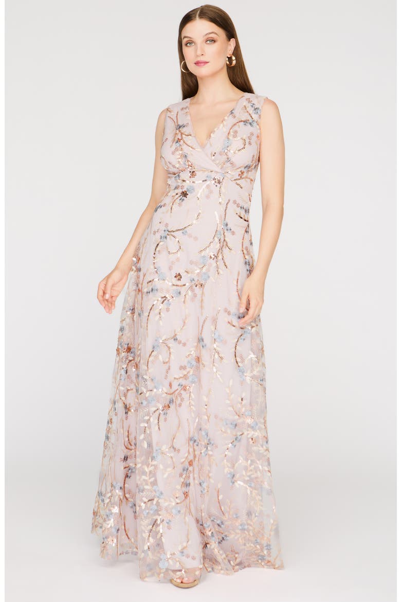 Lavina Sequin Tulle Gown, Alternate, color, ROSE GOLD