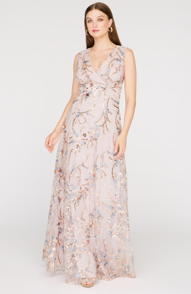 JS Collections Lavina Sequin Tulle Gown, Alternate, color, Rose Gold