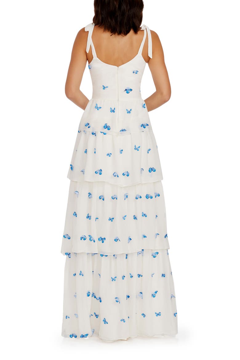 Monica Butterfly Appliqué Tiered Silk Gown, Alternate, color, WHITE-BLUE