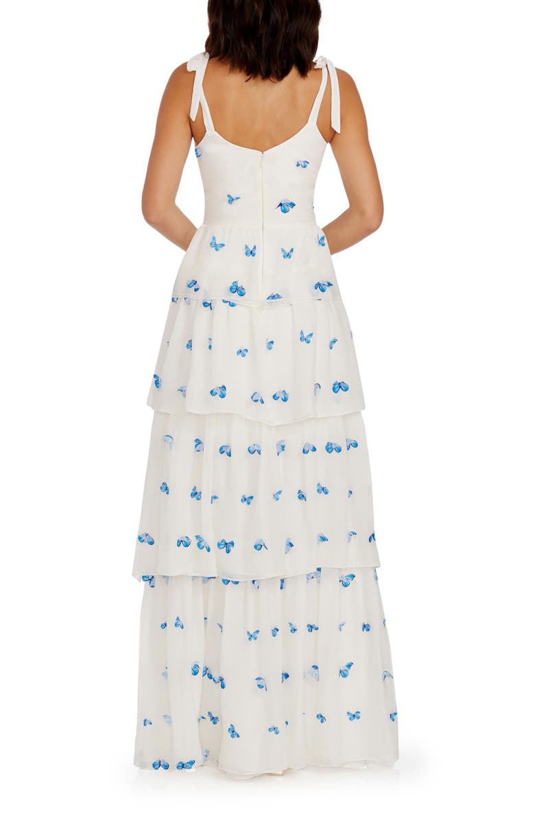 Dress the Population Monica Butterfly Appliqué Tiered Silk Gown, Alternate, color, 