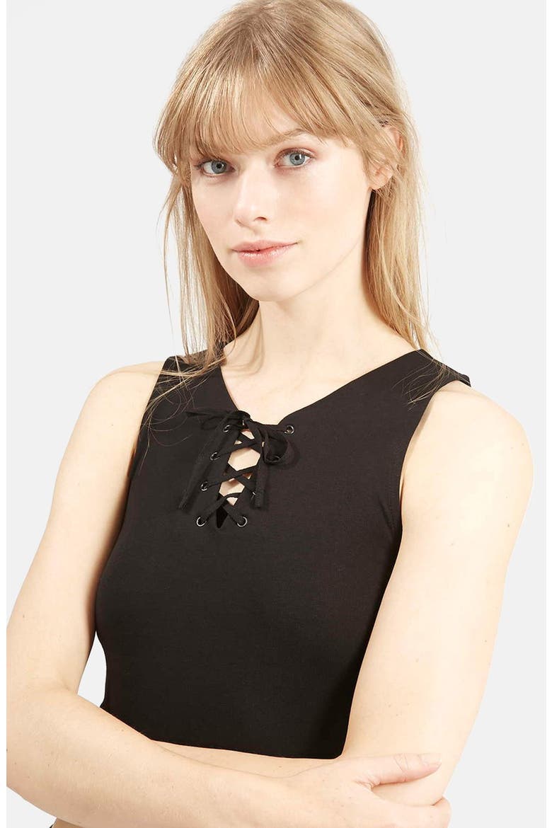 Lace-Up Crop Top, Alternate, color, BLACK