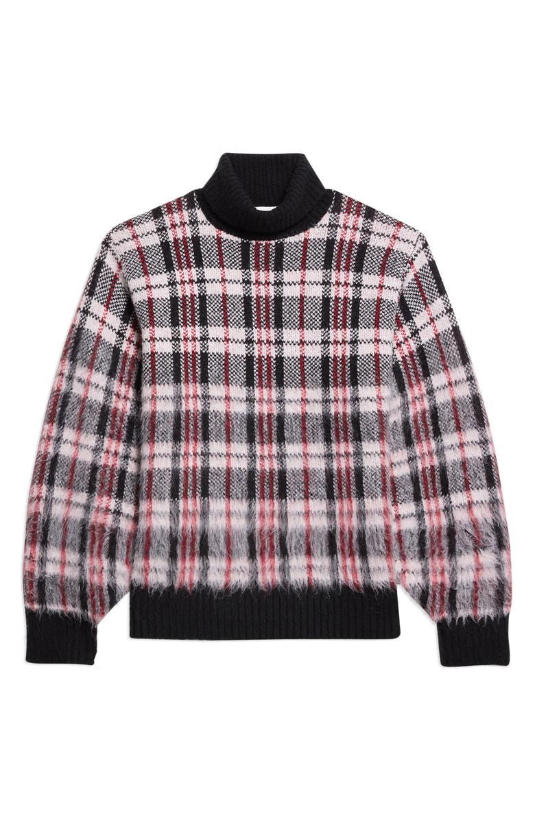 Helmut Lang Brushed Plaid Turtleneck Sweater, Alternate, color, Medium Red Check
