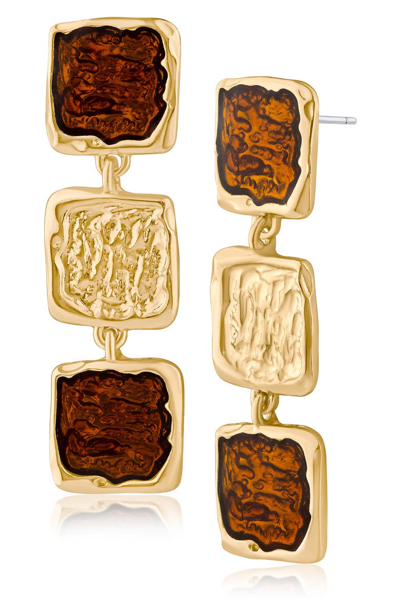 Sculpted Enamel Linear Drop Earrings (Nordstrom Exclusive), Main, color, GOLD/ BROWN
