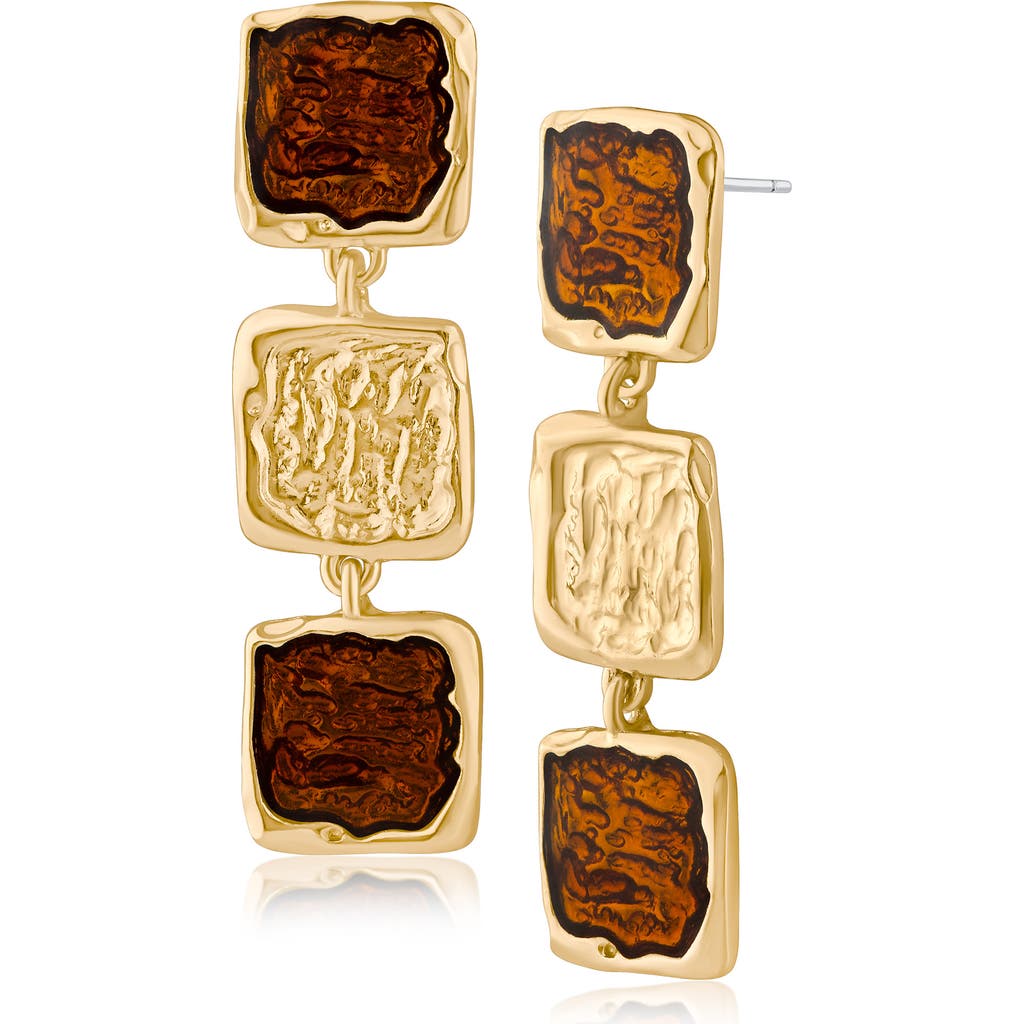 Jardin Sculpted Enamel Linear Drop Earrings In Gold/brown