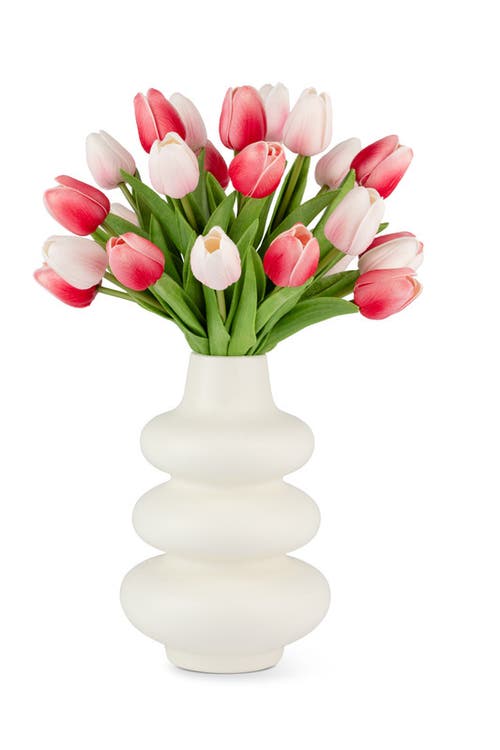 CocoBella Lilou RealTouch Tulip Arrangement in Fuschia, White, Pink 