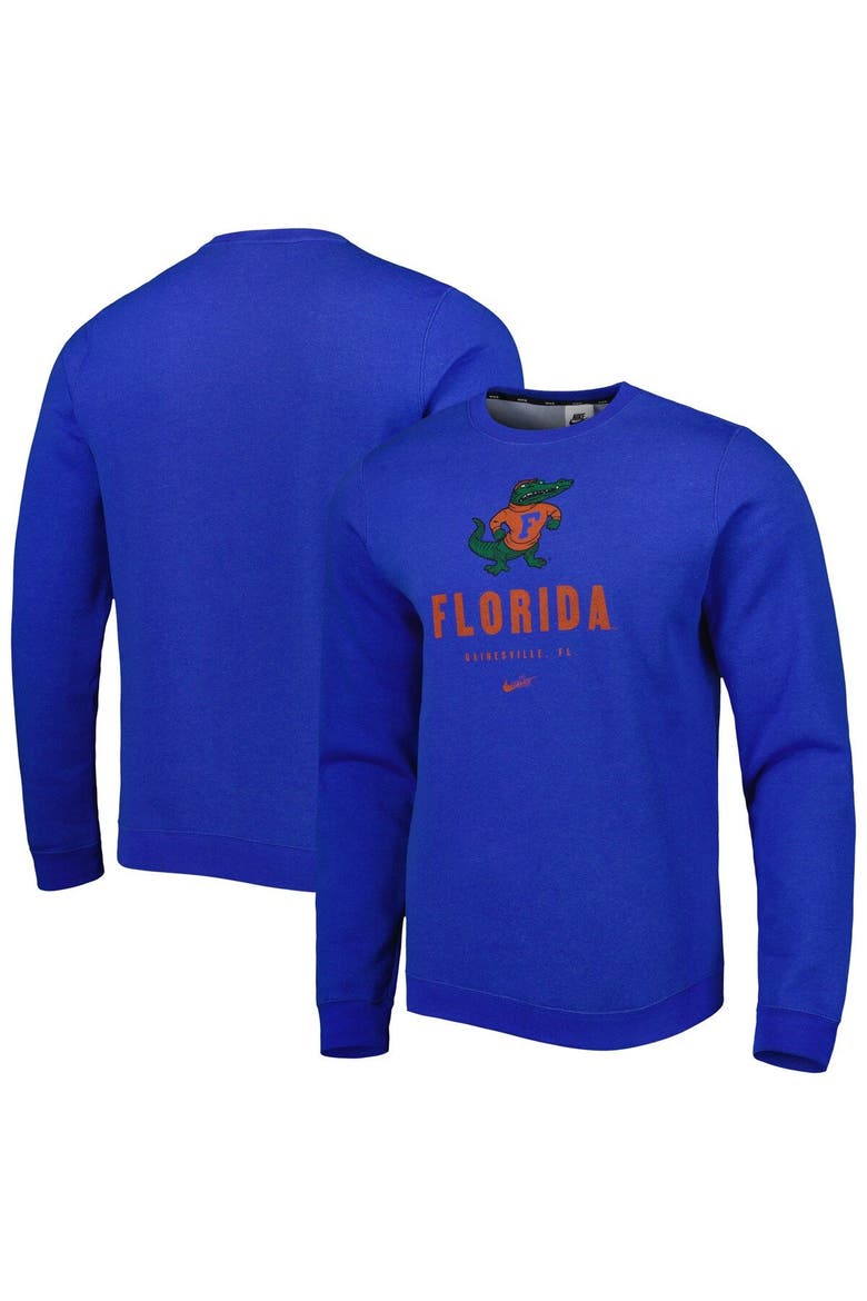 Men's Nike Royal Florida Gators Vault Stack Club Fleece Pullover Sweatshirt, Main, color, Royal
