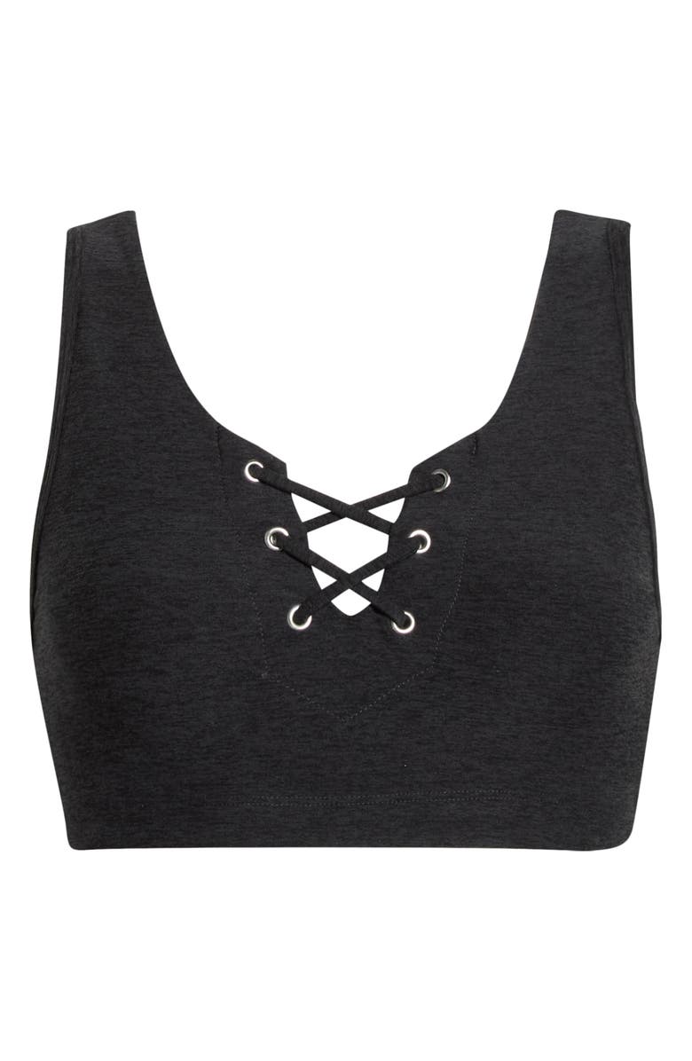 Year of Ours Football Stretch Sports Bra, Alternate, color, Heather Black