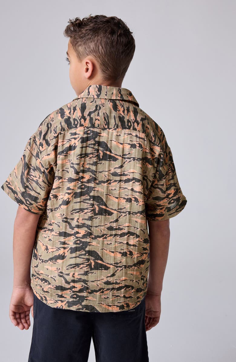 smALLSAINTS by ALLSAINTS Kids' Camo Print Cotton Camp Shirt, Alternate, color, Green