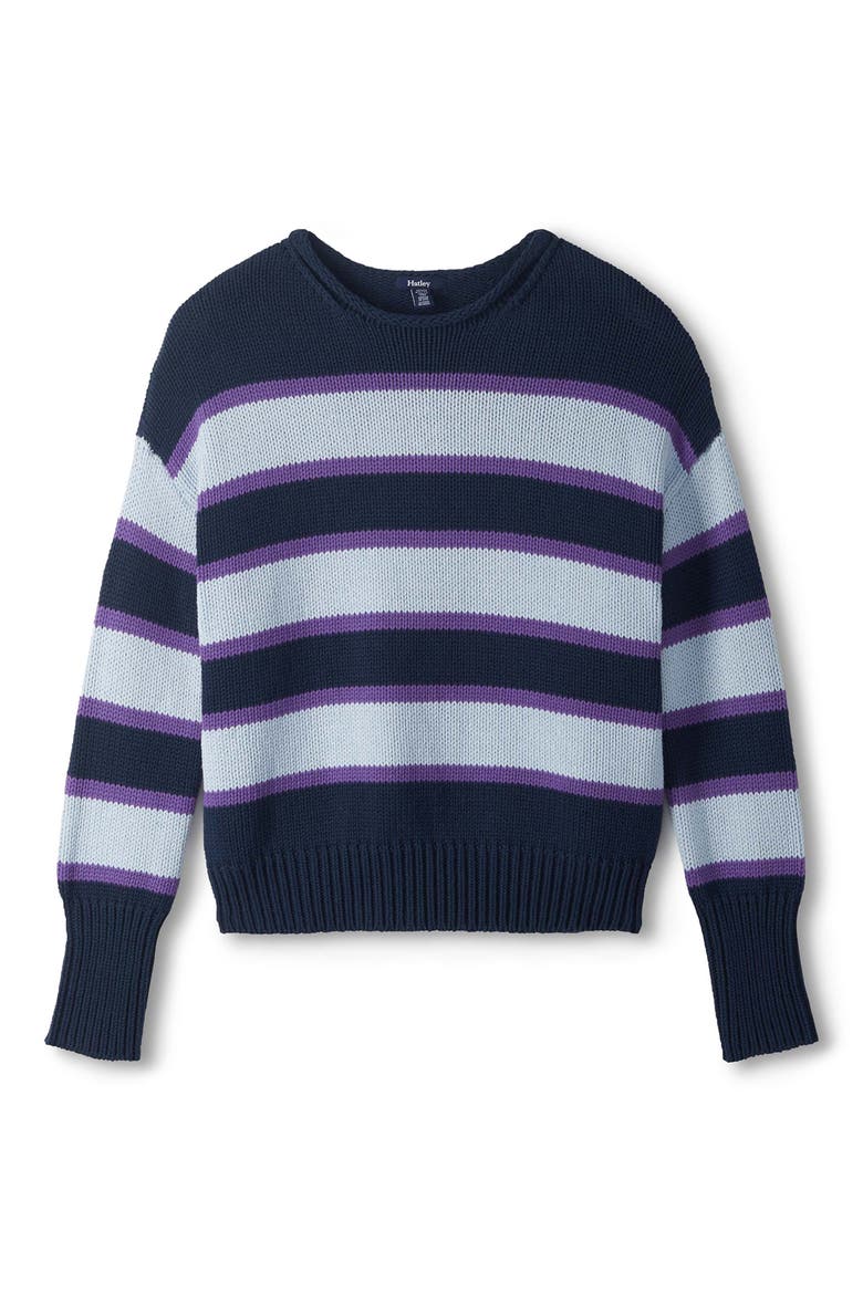 Rolled Collar Striped Sweater, Alternate, color, NAVY