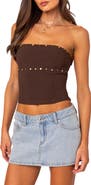 EDIKTED Darcy Stud Lace Up Crop Corset Top