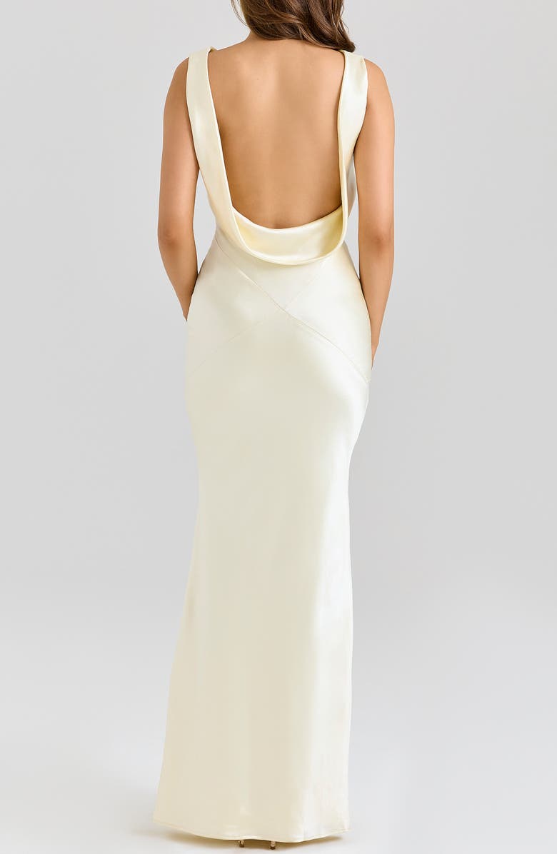 HOUSE OF CB Safaira Cowl Neck Satin Gown, Alternate, color, Lemon