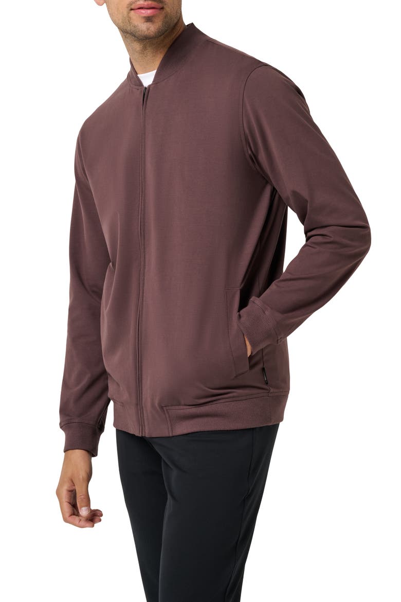 Stretch Cotton Bomber Jacket, Alternate, color, RAISIN