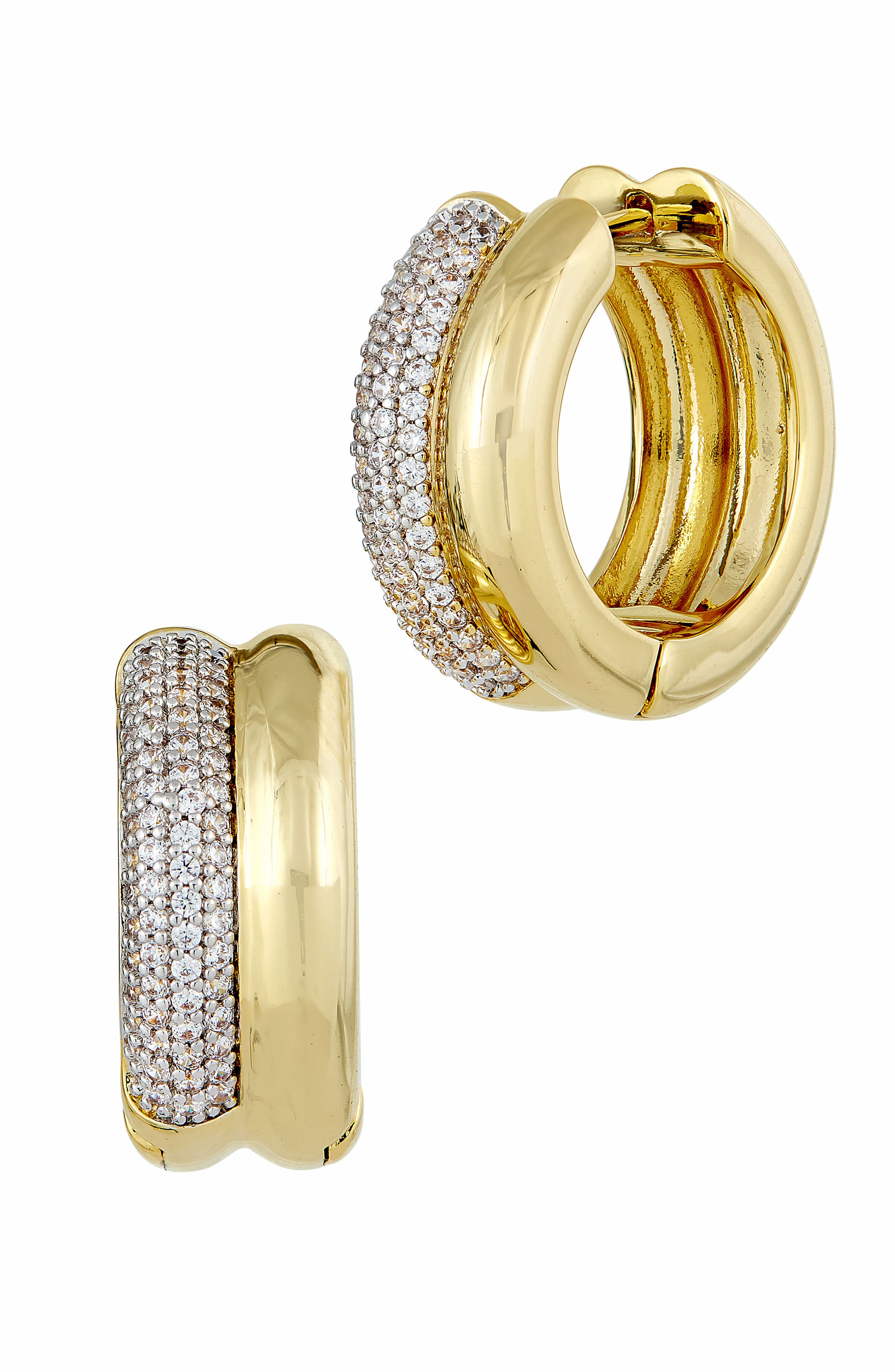 SAVVY CIE JEWELS Two-Tone Pavé Cubic Zirconia Double Hoop Earrings