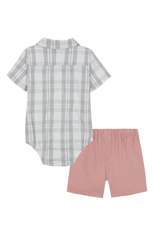 CALVIN KLEIN CALVIN KLEIN PLAID COTTON BUTTON-UP BODYSUIT & SOLID SHORTS SET 