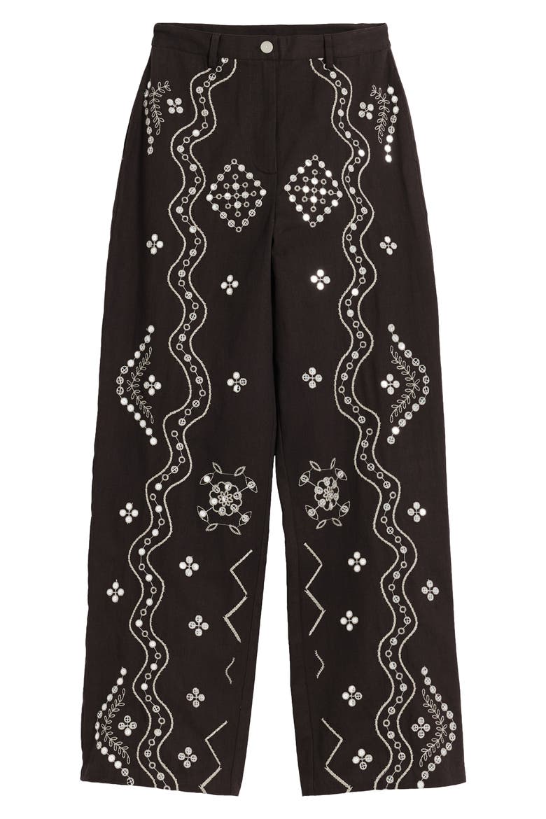 Embroidered Straight Leg Pants, Alternate, color, DARK BROWN