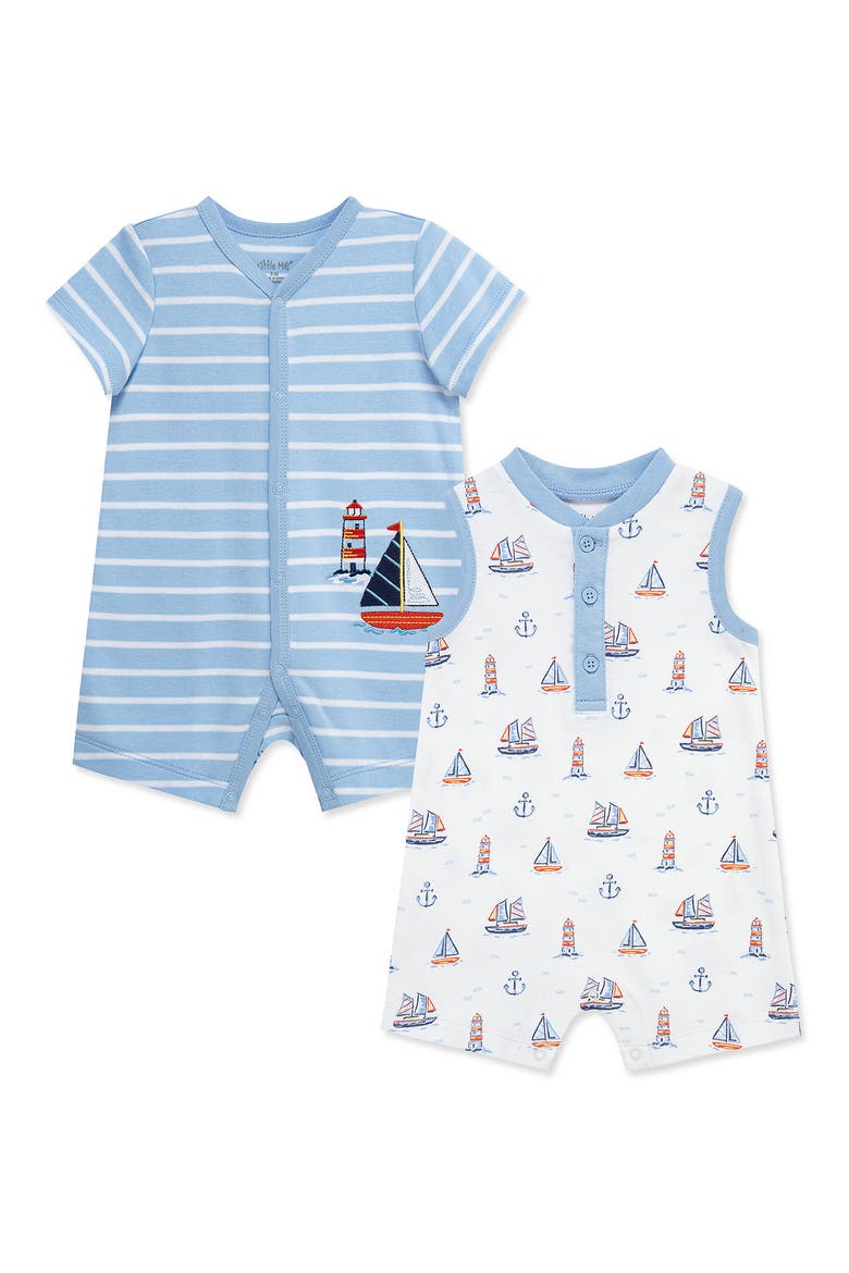 Nautical 2-Pack Rompers, Main, color, BLUE