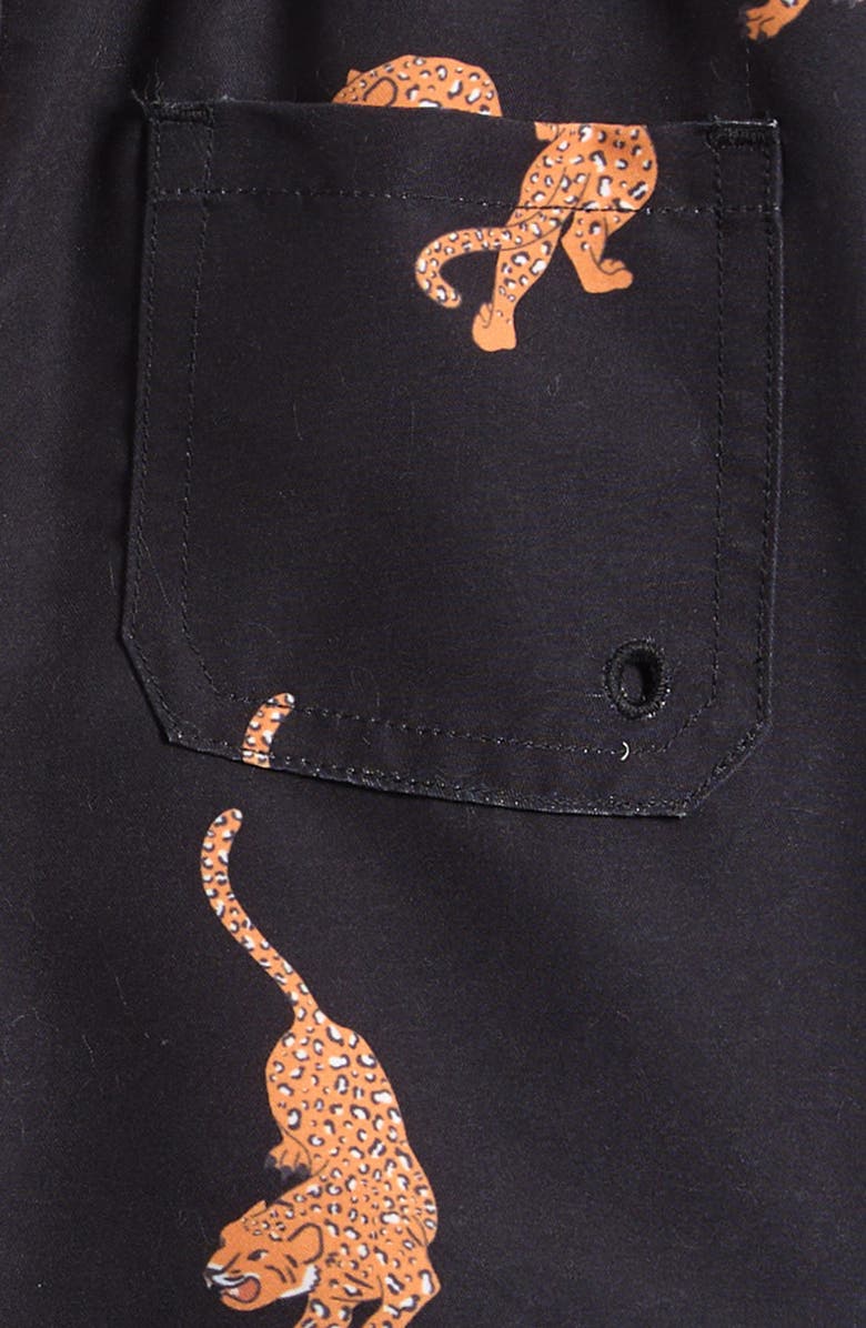 MILES BABY Monstera Leaf Print Swim Trunks, Alternate, color, Black